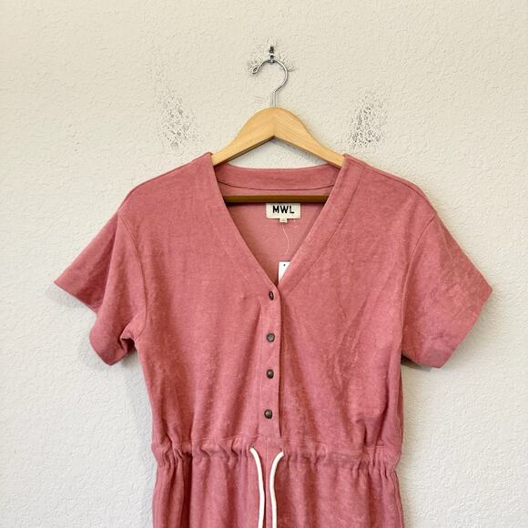 MADEWELL MWL Towel Terry Romper Dusty Rose Drawstring Waist Summer NWT - Picture 6 of 15